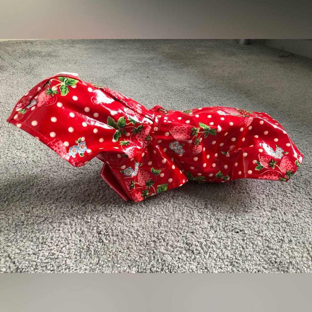 New XS cute polka dots cherry red strawberries dog cat pet rain coat jacket